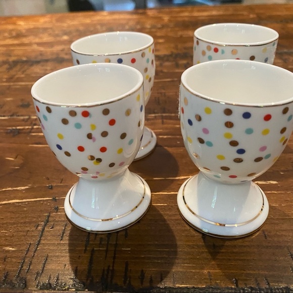 Other - Cute Porcelain Egg Cups Colored Dots With Gold Trim Set of 4